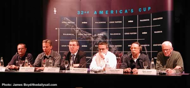 From left to right: Oracle's Russell Green, Alinghi's Jochen Schuemann, Jose Salinas President of Valencia 2007, Michel Bonnefous CEO ACM, Cesare Pasotti of Clan Des Team and Dyer Jones, Regatta Director
