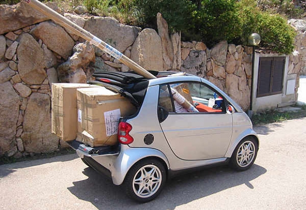 Who needs a pick up? An entire set of Farr 40 sails, including battens, get their own chauffer driven Smart Car