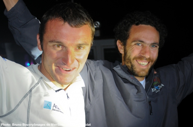 Tanguy de la Motte (right) with co-skipper Adrien Hardy