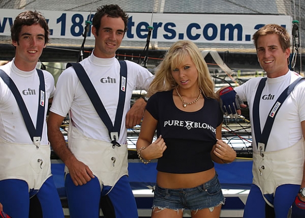 Seve Jarvin and his ‘Gotta Love It 7’ team may have won the NSW Championship but the rookie crew of the Fosters-sponsored 18ft skiff ‘Pure Blonde’ were also winners when young Australian model Nicky Cameron showed up to lend them moral support before yesterday’s final race of the regatta.