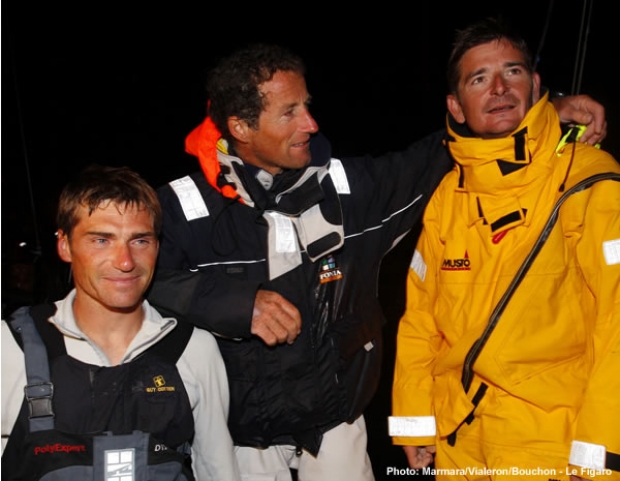 Top three finishers on leg 4 - from left to right Fred Duthil, Michel Desjoyeaux and Gerard Veniard
