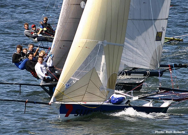 Patrick Whitmarsh's San Francisco entry, Sunrise, leads John Winning's Computer Associates and Fred Eaton's Canada 1 soon after the start.