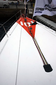 Going outboard - storm jib, trinquette (fixed) and Solent (on a lock)