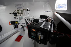 The electronics box on its large hinged mount