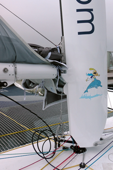 The boom attaches to the mast rather than the deck