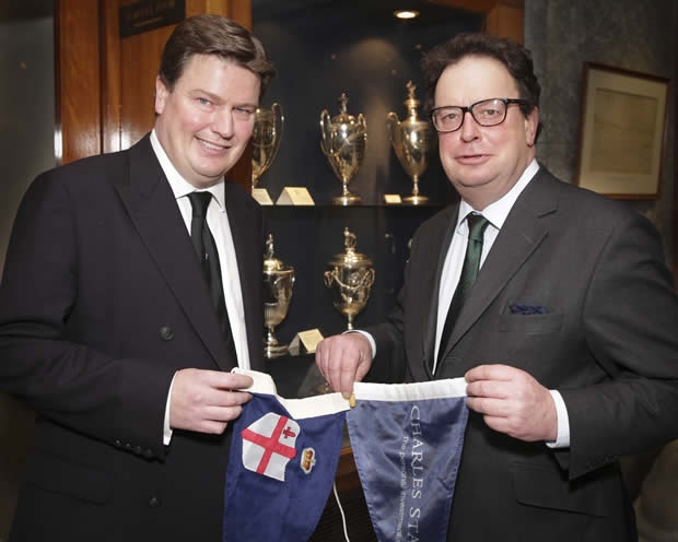 Chris Dawson, Commodore of the Royal London Yacht Club (left) exchanging pennants with Mike Lilwall, Director of Charles Stanley Group PLC Chris Dawson, Commodore of the Royal London Yacht Club (left) exchanging pennants with Mike Lilwall, Director of Charles Stanley Group PLC