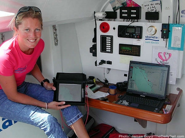 Sam at the chart table showing her remote PC