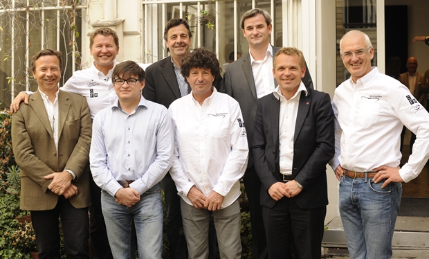 From left to right Arnaud Martin (Clip Industrie) Alain Thébault, Jean Philippe Bouchaud (Capital Fund Management) Michel Van Den Berghe (Athéos) Jean Le Cam, Fabien Pierlot (Coyote System), Jérôme Durand (Lanson) and Yves Parlier