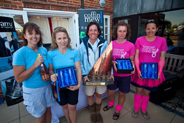 Louise Morton is presented with the WOKC trophy by representatives of Coffin Mew LLP and Breast Cancer Care Louise Morton is presented with the WOKC trophy by representatives of Coffin Mew LLP and Breast Cancer Care