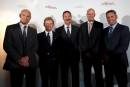 From left to right: Torbjorn Tornqvist, KSSS Commodore Jacob Wallenberg, Paul Cayard, Richard Worth, Russell Coutts