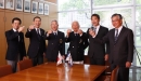 Left to right: Akira Sawada/KYC Director, Masuhiro Banba/KYC Director, Ryota Doi/KYC Vice Commodore, Kou Watanabe/KYC Commodore, Fuku, Makoto Uematsu/JSAF vice president  AC committee director